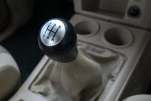 Car interior. manual transmission gear shift. photo