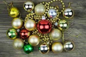 Christmas decorations on old wooden background. with copy space, photo