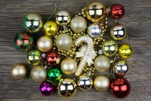 Christmas decorations on old wooden background. with copy space, photo