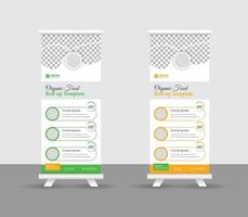 diseño moderno de pancartas acumulativas de alimentos para restaurante. vertical, plantilla enrollable, plantilla de diseño de banner enrollable de alimentos, ilustración de plantilla editable vector