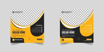 Construction renovation handyman home repair flyer and dream home social media post banner template or Square real estate flyer, vector