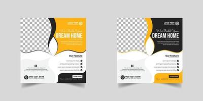 Construction renovation handyman home repair flyer and dream home social media post banner template or Square real estate flyer, vector