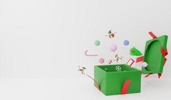 Se está abriendo el accesorio de navidad de renderizado 3d que flota desde la caja de regalo foto