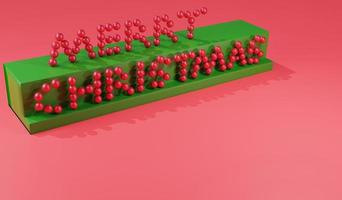 3D rendering decorate ball arrange to Christmas sign on two step podium and red background for copy space photo