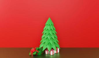 Christmas tree and present box for decoration , cover and copy space photo