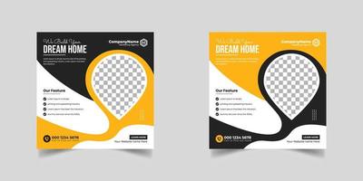 Construction renovation handyman home repair flyer and dream home social media post banner template or Square real estate flyer, vector