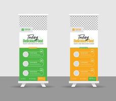 Modern food rollup banner design for restaurant. Vertical, roll-up template, food roll up banner design template, Editable template illustration vector