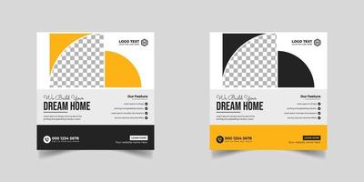 Construction renovation handyman home repair flyer and dream home social media post banner template or Square real estate flyer, vector