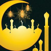 Islamic design ramadan with mosque, month and lanterns vector