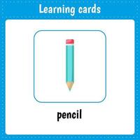 Kids learning cards. Pencil vector