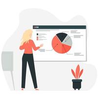 People working with presentation with diagrams vector