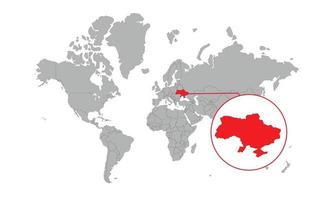 Enfoque del mapa de Ucrania. mapa del mundo aislado. aislado sobre fondo blanco. ilustración vectorial vector