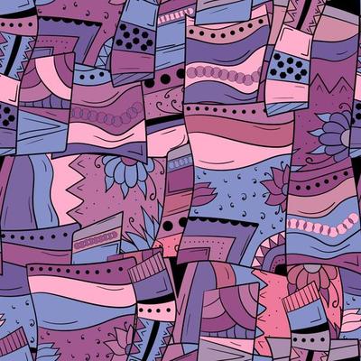 Seamless background with abstract geometric pattern. With flowers and leaves. Squares and circles