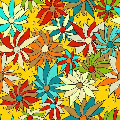 Seamless pattern background with different abstract flowers.