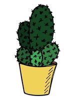 lindo cactus simple dibujado a mano. planta de interior en una maceta clipart. ilustración de cactus aislado sobre fondo blanco. garabato hogareño acogedor. vector