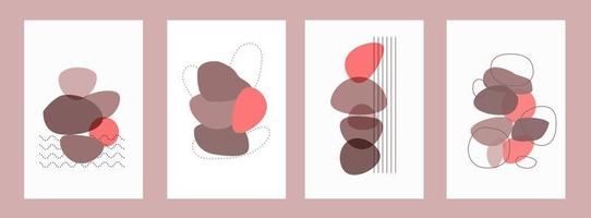 Set of Abstract Modern posters with simple abstract shapes and lines. Boho Vector Illustration in minimal style and pastel colors.