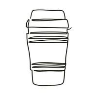 Paper cup of hot coffee in single line style. Coffee to go in continuous line drawing. Vector illustration.