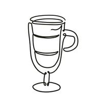 Glass cup of latte in single line style. Hot Coffee in continuous line drawing. Vector illustration.