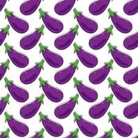 Eggplant seamless pattern on white background. Organic vegetable vector illustration. Endless repeatable print.