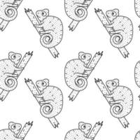 Chameleon seamless pattern on white background. Cute animal vector illustration. Endless repeatable print.