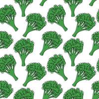 Broccoli seamless pattern on white background. Green vegetable vector illustration. Endless repeatable print.