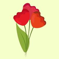 Bouquet of red spring red flowers. Flat vector illustration