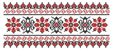 esquema de ornamento de vector de punto de cruz nacional ucraniano de flores. ilustración en negro y rojo