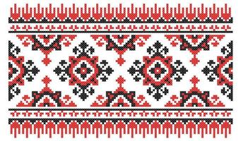 Ukrainian national cross-stitch vector ornament geometric scheme. Black and red illustration