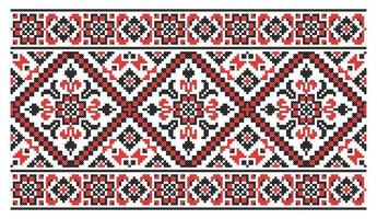 Ukrainian national cross-stitch vector ornament big geometric scheme. Black and red illustration