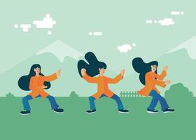 morning exercise with tai chi vector