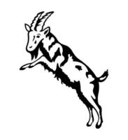 Jumping Goat Silhouette, black and white illustration painting. vector