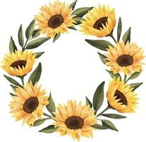 Watercolor wreath of sunflower. Hand painted floral circle border with flower isolated on white background. vector