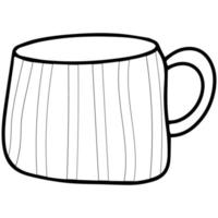 linda taza de té con patrón de rayas, taza de café, ilustración de arte de garabatos dibujados a mano. vector
