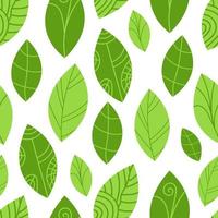 seamless pattern with green leaves of different sizes. Repeating fragment. Bright vegetable background. Perfect print for fabric, textile sewing. Eco ornament for organic products. Vector illustration