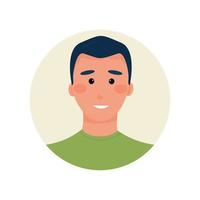 avatar of a young smiling guy in a green t-shirt. Portrait of a student, partner, sales manager. For advice, bots, support. Vector illustration, flat