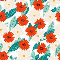bright seamless floral background. Abstract flowers and leaves. Stylish pattern for textiles, fabrics, cards, packaging. Vector illustration, cartoon style