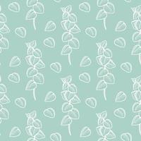 White sprigs of eucalyptus on green background seamless pattern vector