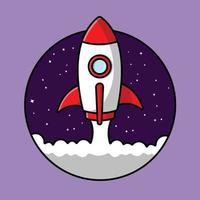lanzamiento de cohetes en el espacio ilustración de icono de vector de dibujos animados. ciencia tecnología icono concepto aislado vector premium.