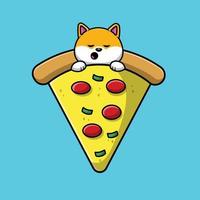 Cute Shiba Inu Sleeping On Pizza Cartoon Vector Icon Illustration. Animal Food Icon Concept Isolated Premium Vector.
