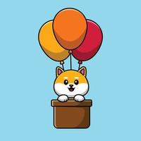 Cute Shiba Inu In Hot Air Balloon Cartoon Vector Icon Illustration. Animal Icon Concept Isolated Premium Vector.