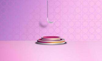 Islamic background 3d pink podium object and 3d Islamic ornament, vector design eps 10