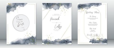 Wedding invitation card with blue watercolor texture vector