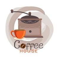 Coffee house background with cup of coffee vector and coffee maker