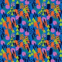 Modern hand draw colorful abstract seamless pattern with geometrical shapes. Circles, triangles, lines. vector