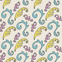 Colorful abstract seamless pattern with organic shapes, floral curls, leaves. vector