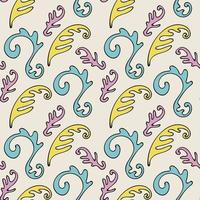 Colorful abstract seamless pattern with organic shapes, floral curls, leaves. vector