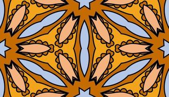 Abstract colorful doodle geometric flower seamless pattern. Floral background. Kaleidoscope mosaic, geo tile of thin line ornament. vector
