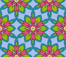 Abstract colorful doodle geometric flower seamless pattern. Floral background. Kaleidoscope mosaic, geo tile of thin line ornament. vector