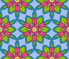 Abstract colorful doodle geometric flower seamless pattern. Floral background. Kaleidoscope mosaic, geo tile of thin line ornament. vector