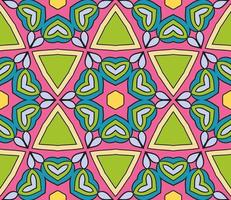 Abstract colorful doodle geometric flower seamless pattern. Floral background. Kaleidoscope mosaic, geo tile of thin line ornament. vector